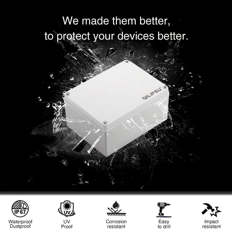 QILIPSU Junction Box with Mounting Plate 200x150x100mm, ABS Plastic DIY Electrical Project Case IP67 Waterproof Dustproof Enclosure Grey (7.9"x5.9"x3.9") - Image 3